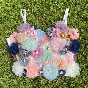 THE SANG 3D FLORAL BUSTIER CROP TOP